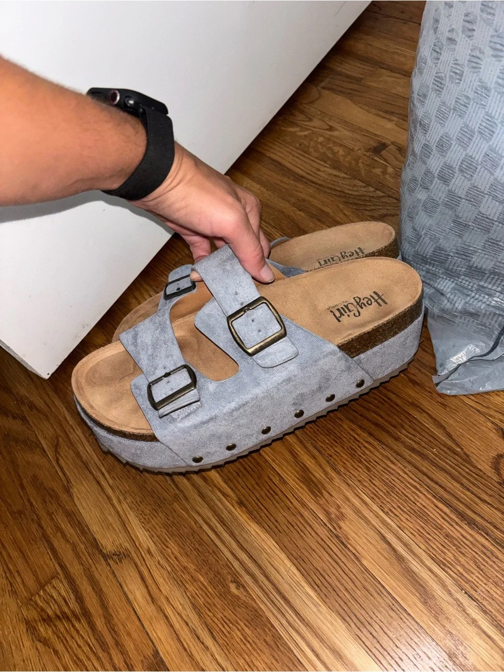 Hey Girl Double Buckle Suede platform sandals